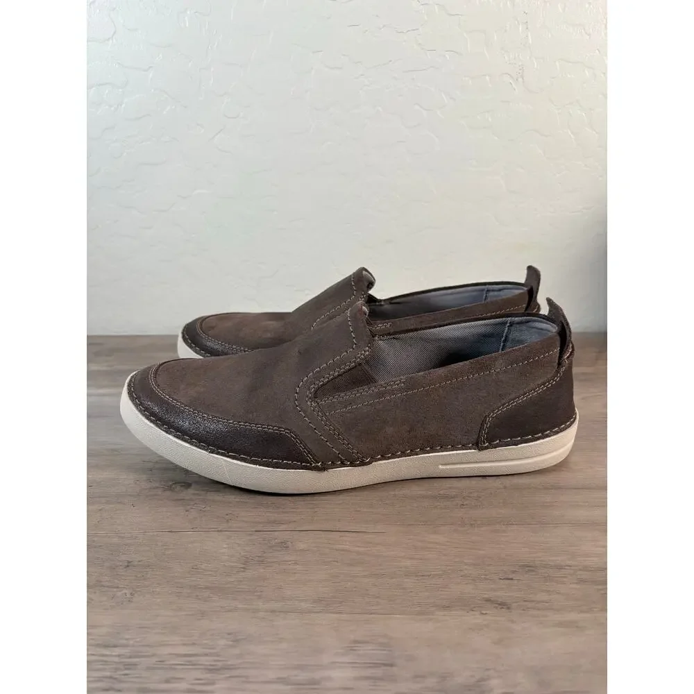 CLARKS Shoes Mens 11.5‎ Suede Leather Gossler Race Brown Slip on Loafers